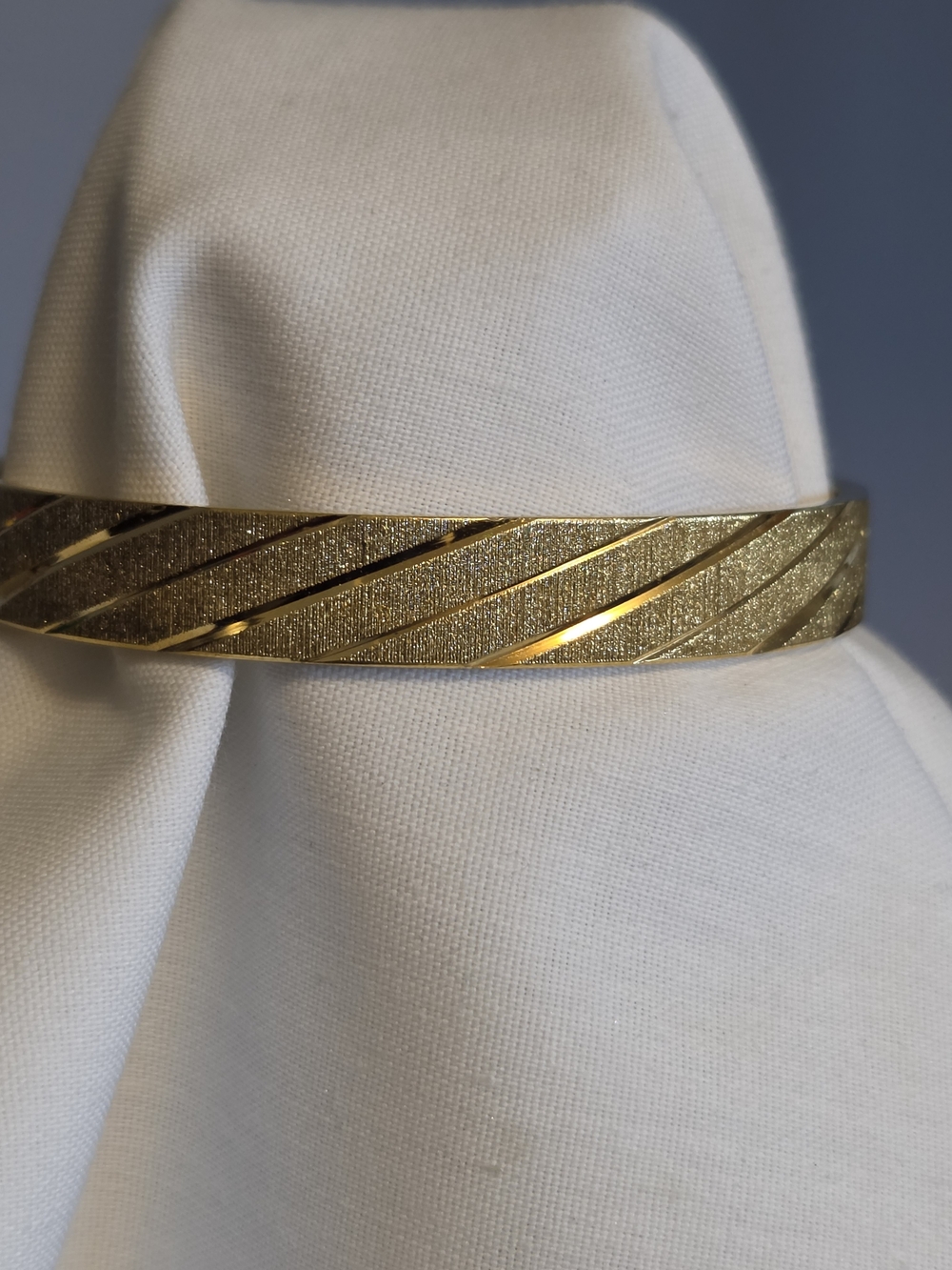 Vtg Monet Wide Textured Gold-Tone with Etched Diagonal Bangle Bracelet